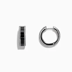 Effy Jewelry 14K White Gold Black and White Diamond Hoop Earrings, 1.57 TCW | Earrings