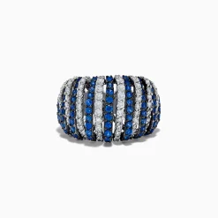 Effy Jewelry 14K White Gold Blue Sapphire and Diamond Striped Ring | Rings