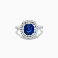 Effy Jewelry 18K White Gold Blue Sapphire and Diamond Double Halo Ring | Rings