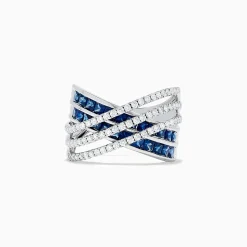 BH Multi 14K White Gold Blue Sapphire and Diamond Crossover Ring | Rings
