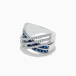 BH Multi 14K White Gold Blue Sapphire and Diamond Crossover Ring | Rings