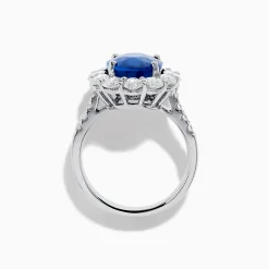Effy Jewelry 18K White Gold Blue Sapphire and Diamond Halo Ring | Rings