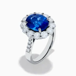 Effy Jewelry 18K White Gold Blue Sapphire and Diamond Halo Ring | Rings