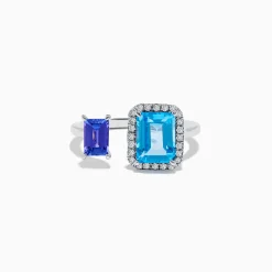 Effy Jewelry 14K White Gold Blue Topaz, Tanzanite, and Diamond Toi Et Moi Ring | Rings