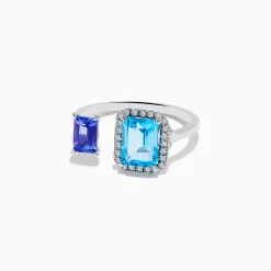 Effy Jewelry 14K White Gold Blue Topaz, Tanzanite, and Diamond Toi Et Moi Ring | Rings