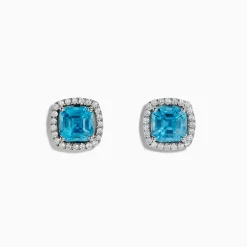 Effy Jewelry 14K White Gold Blue Zircon and Diamond Stud Earrings | Earrings