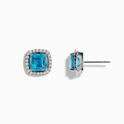 Effy Jewelry 14K White Gold Blue Zircon and Diamond Stud Earrings | Earrings
