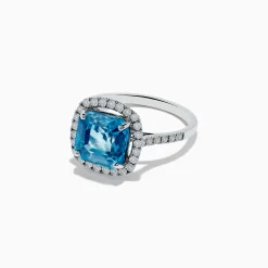 Effy Jewelry 14K White Gold Blue Zircon and Diamond Ring | Rings
