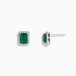 BH Multi 14K White Gold Diamond Halo Emerald Stud Earrings, 2.15 TCW | Earrings
