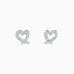 Effy Jewelry 14K White Gold Diamond Heart Earrings | Earrings