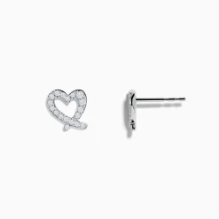 Effy Jewelry 14K White Gold Diamond Heart Earrings | Earrings