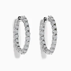 Effy Jewelry 14K White Gold Diamond Hoop Earrings | Earrings