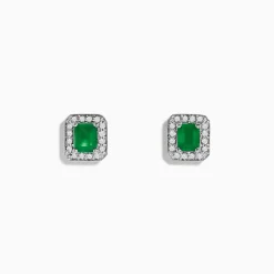 Effy Jewelry 14K White Gold Emerald and Diamond Stud Earrings, 1.11 TCW | Earrings