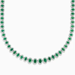 BH Multi 14K White Gold Emerald and Diamond Tennis Necklace | Necklaces & Pendants