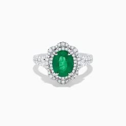 Effy Jewelry 18K White Gold Emerald and Diamond Ring | Rings