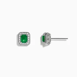 Effy Jewelry 14K White Gold Emerald and Diamond Stud Earrings, 1.11 TCW | Earrings