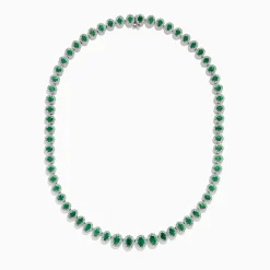 BH Multi 14K White Gold Emerald and Diamond Tennis Necklace | Necklaces & Pendants