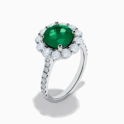 Effy Jewelry 18K White Gold Emerald and Diamond Halo Ring | Rings