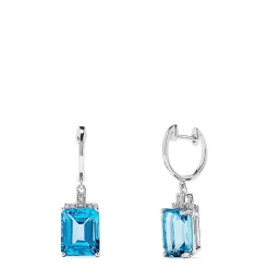 Effy Jewelry 14K White Gold Emerald Cut Blue Topaz and Diamond Drop Earrings, 9.25 TCW | Earrings