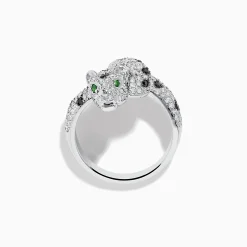 Effy Jewelry 14K White Gold Emerald, White and Black Diamond Panther Ring | Rings