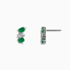 Effy Jewelry 14K White Gold Emerald, White Sapphire, and Diamond Stud Earrings | Earrings