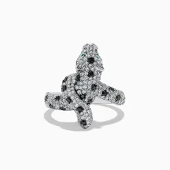 Effy Jewelry 14K White Gold Emerald, White and Black Diamond Panther Ring | Rings