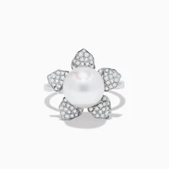 Effy Jewelry 14K White Gold Fresh Water Pearl and Diamond Flower Ring | Rings
