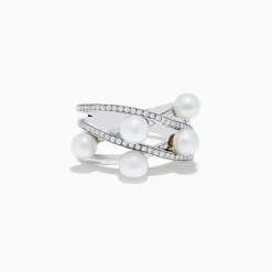 Effy Jewelry 14K White Gold Fresh Water Pearl and Diamond Ring | Rings