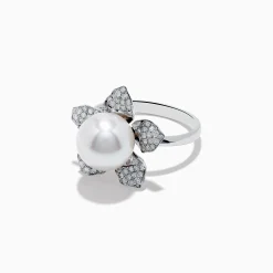 Effy Jewelry 14K White Gold Fresh Water Pearl and Diamond Flower Ring | Rings