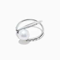 Effy Jewelry 14K White Gold Fresh Water Pearl and Diamond Criss Cross Ring | Rings