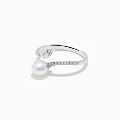Effy Jewelry 14K White Gold Fresh Water Pearl and Diamond By Pass Ring | Rings