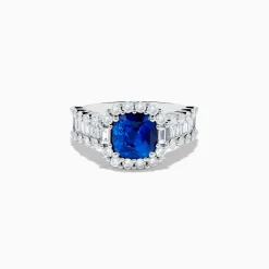 Effy Jewelry 18K White Gold GIA Certified Cushion Cut Blue Sapphire and Diamond Ring | Rings