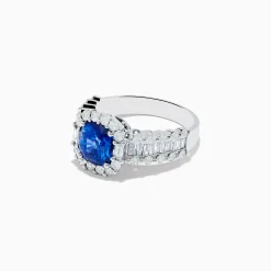 Effy Jewelry 18K White Gold GIA Certified Cushion Cut Blue Sapphire and Diamond Ring | Rings