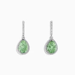 Effy Jewelry 14K White Gold Green Amethyst and Diamond Drop Earrings | Earrings