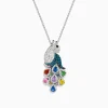 Effy Jewelry 14K White Gold Multi Color Diamond and Sapphire Peacock Pendant | Necklaces & Pendants