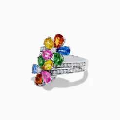 Effy Jewelry 14K White Gold Multi Sapphire and Diamond Flower Ring | Rings