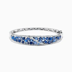 Effy Jewelry 14K White Gold Natural Blue Sapphire u0026 Diamond Bangle, 7.82 TCW | Bracelets