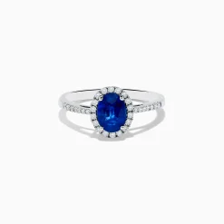 Effy Jewelry 14K White Gold Oval Blue Sapphire and Diamond Ring | Rings