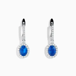 Effy Jewelry 14K White Gold Oval Blue Sapphire and Diamond Drop Earrings | Earrings