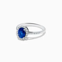 Effy Jewelry 14K White Gold Oval Blue Sapphire and Diamond Ring | Rings