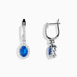 Effy Jewelry 14K White Gold Oval Blue Sapphire and Diamond Drop Earrings | Earrings