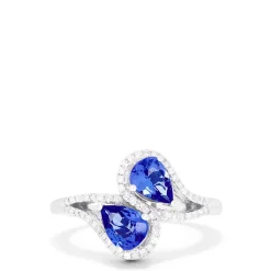 Effy Jewelry 14K White Gold Pear Cut Tanzanite and Diamond Ring, 0.74 TCW | Rings