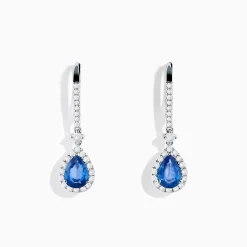 Effy Jewelry 14K White Gold Pear Shape Blue Sapphire and Diamond Drop Earrings | Earrings