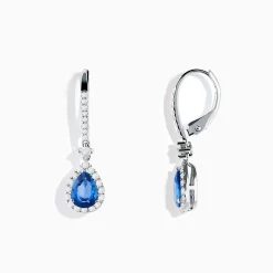 Effy Jewelry 14K White Gold Pear Shape Blue Sapphire and Diamond Drop Earrings | Earrings