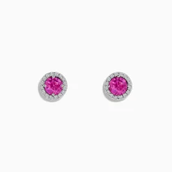 Effy Jewelry 14K White Gold Pink Sapphire and Diamond Stud Earrings | Earrings