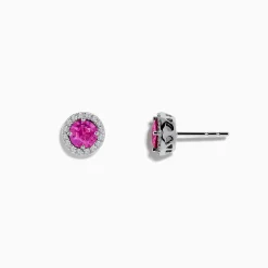 Effy Jewelry 14K White Gold Pink Sapphire and Diamond Stud Earrings | Earrings
