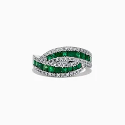 Effy Jewelry 14K White Gold Princess Cut Emerald and Diamond Ring, 1.76 TCW | Rings