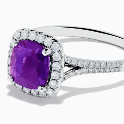 Effy Jewelry 18K White Gold Purple Sapphire and Diamond Halo Ring | Rings