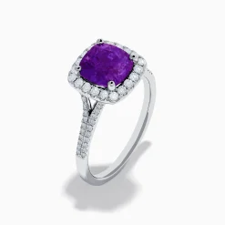 Effy Jewelry 18K White Gold Purple Sapphire and Diamond Halo Ring | Rings