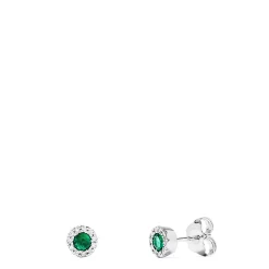 Effy Jewelry 14K White Gold Round Diamond Halo Emerald Stud Earrings, 0.39 TCW | Earrings